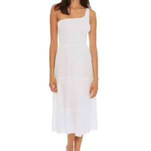 Becca Swim Women’s White Ponza One Shoulder Smocked Dress/Cover-Up Size M NWT